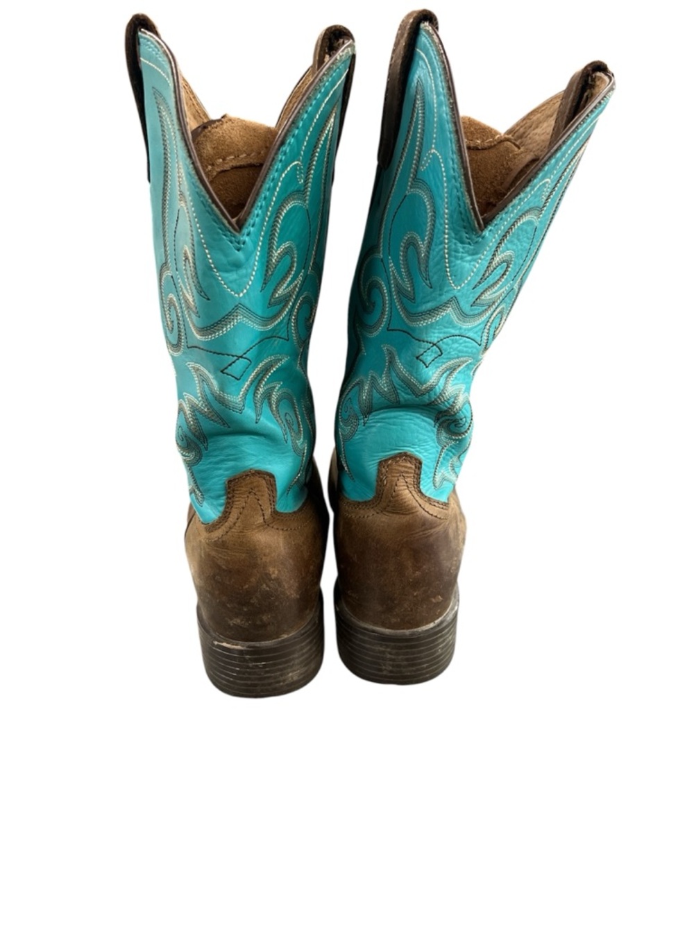 Ariat Brown Leather Boots with Turquoise Stitching